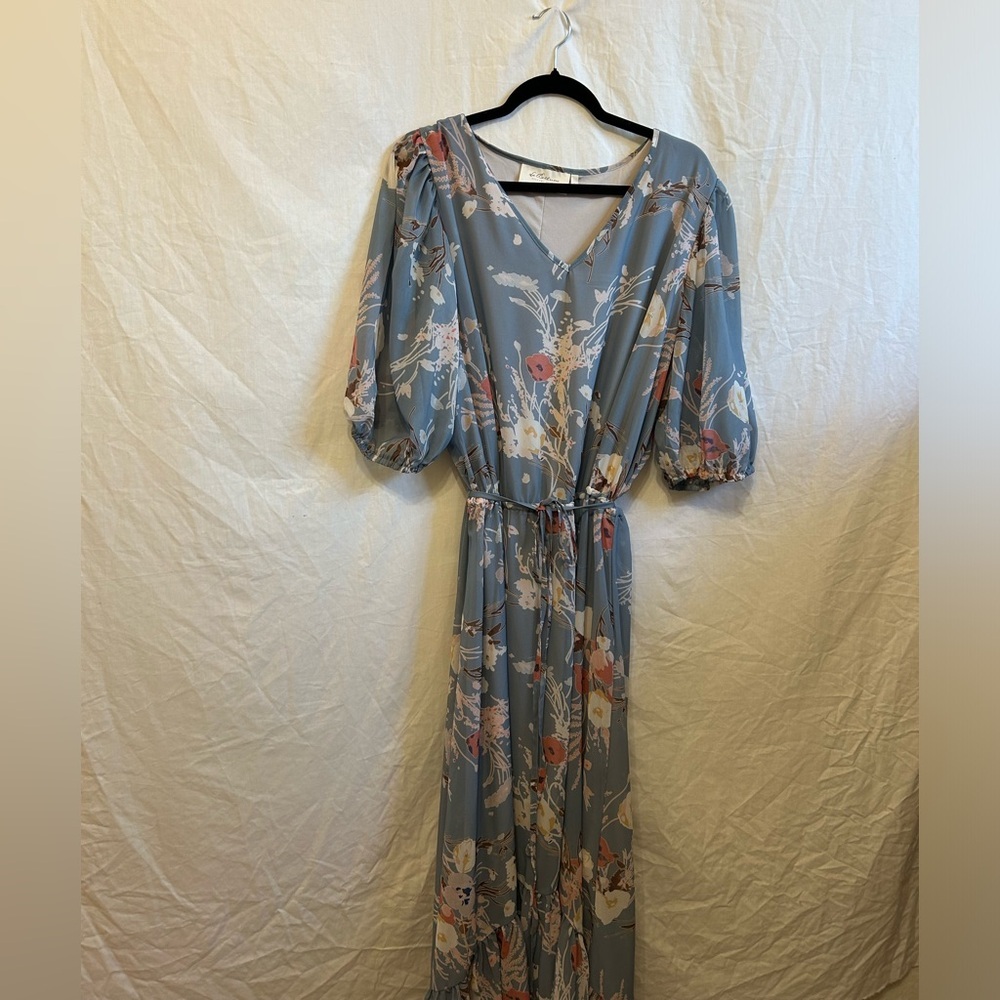 Hillary Scott LaBellum Periwinkle Blue Floral Ruffle Romantic Maxi Dress